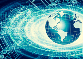 Fototapeta premium Best Internet Concept of global business. Globe, glowing lines on technological background. Wi-Fi, rays, symbols Internet, 3D illustration