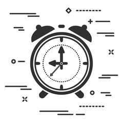 black flat alarm clock icon on white background