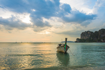 Long tail boat tropical beach, Krabi, Thailand
