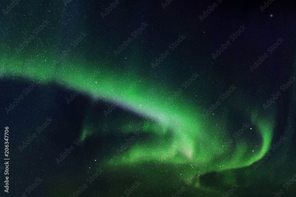 Poster night starry sky and northern lights. green aurora borealis