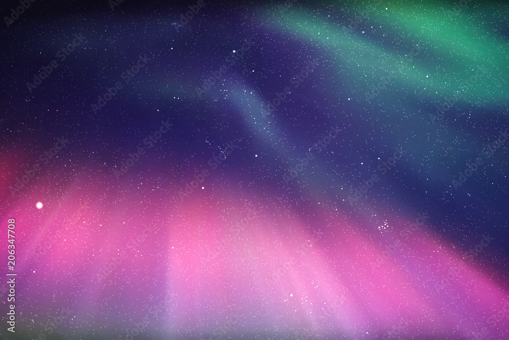 Sticker night starry sky. northern lights. purple green aurora borealis
