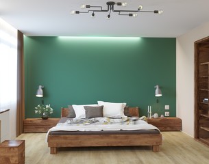 New eco style luxury bedroom with green wall