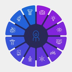 science, education Infographic Circle outline Icons Set. Contains such Icons as plane,  technology,  business,  lab,  microbiology,  research,  building,  air and more. Fully Editable. Pixel Perfect