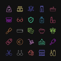 Modern Simple Colorful Set of clothes, shopping, valentine, beauty and cosmetics Vector outline Icons. Contains such Icons as  blue, cut, web and more on dark background. Fully Editable. Pixel Perfect