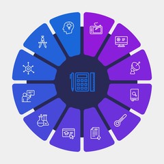 science, education Infographic Circle outline Icons Set. Contains such Icons as  communication,  antenna, literature,  laptop,  virtual,  learn, satellite,  lab and more. Fully Editable. Pixel Perfect
