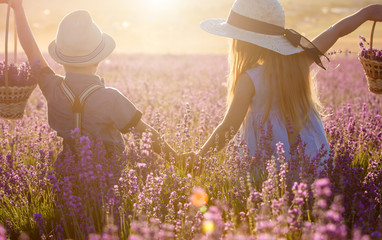 Brother and sister in lavender field