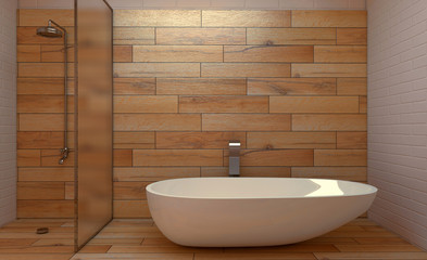 Scandinavian bathroom, classic  vintage interior design. 3D rendering.