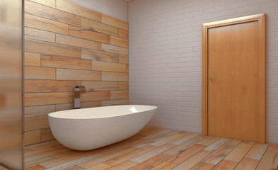 Naklejka na ściany i meble Modern bathroom including bath and sink. 3D rendering.