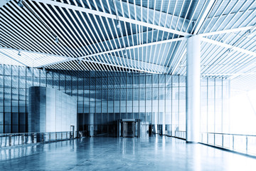 modern business hall interior with glass wall