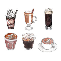 Different types of coffee.Set of vector illustrations.
