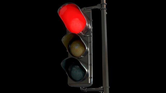 4k Close up view render of a traffic light going from Green to Amber to Red and back again and then zooms in to the green light. Comes with the Alpha Matte.