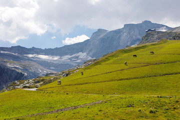 Mountain and glacier landscape in Tirol. Austria, region of Hintertux.