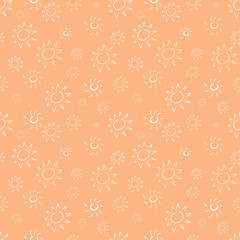 Hand drawn white and yellow sun seamless pattern on orange background