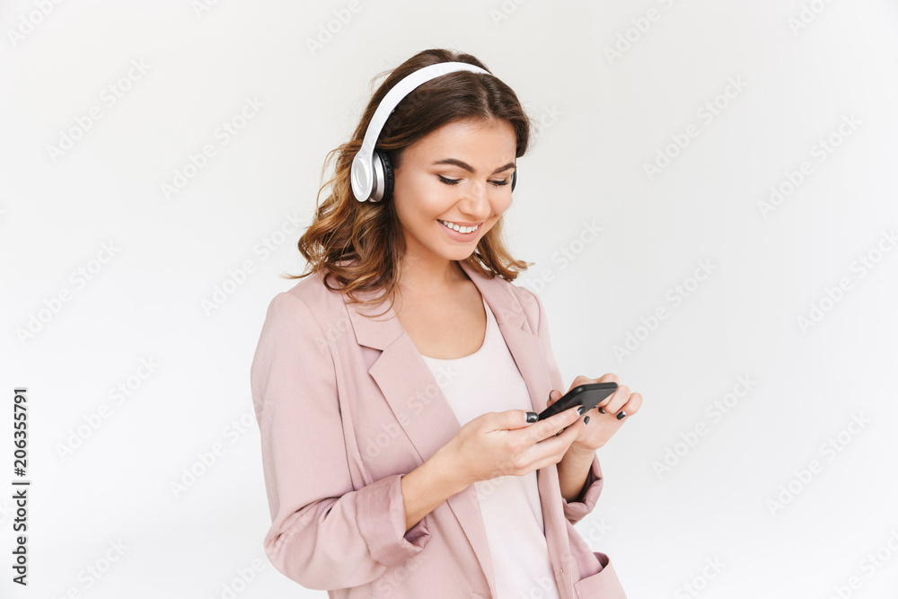 Sticker young cute beautiful woman listening music