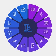 science, education Infographic Circle outline Icons Set. Contains such Icons as education,  education,  idea,  element,  night,  library,  math,  class,  app and more. Fully Editable. Pixel Perfect
