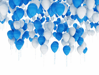 Blue and white birthday balloons isolated on white background