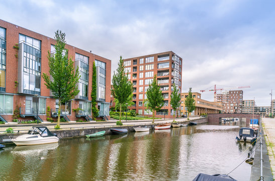 Amsterdam May 18 2018 - a new channel in the newly decveloped area IJburg just outside Amsterdam