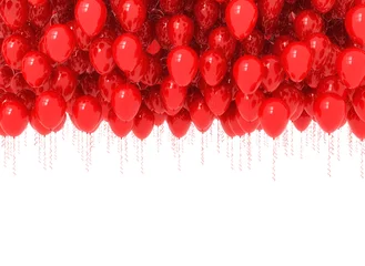 Hintergrund des Fliegens roter Luftballons isoliert auf weißem Hintergrund © Jezper