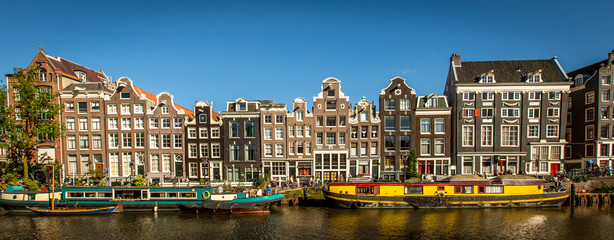Amsterdam Canal-front houses - obrazy, fototapety, plakaty