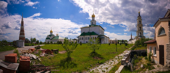 Fototapeta na wymiar View to The Cathedral Of The Epiphany, Kolomna Seminary and Church of the Presentation of the Blessed Virgin in the Temple in Epiphany Staro-Golutvin cloister, Kolomna, Moscow region, Russia