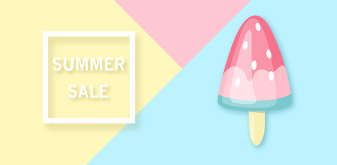 Summer sale banner with Watermelon-ice cream. Minimal summer illustration. Vector template.