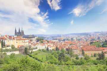 Naklejka na ściany i meble Beautiful view of St. Vitus Cathedral, Prague Castle and Mala Strana in Prague, Czech Republic
