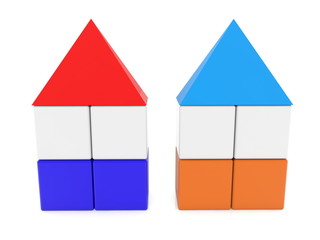 Two cube houses with roofs