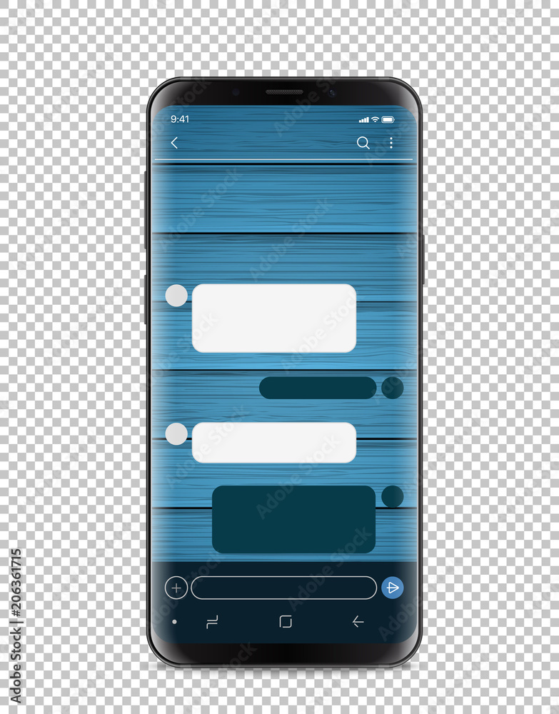 Poster modern smartphone with blank chat interface. layered and detailed mockup