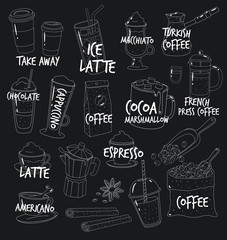 This is coffee set on the black background.