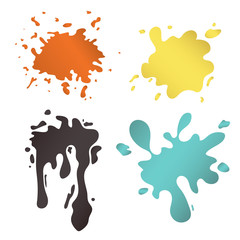 Fototapeta na wymiar colorful paint blots or splashes vector. Drops and stains. Paint splash or splat, splattered ink, dirty blots artistic elements.