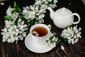 Cup of tea, flowers