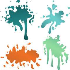 colorful paint blots or splashes vector. Drops and stains. Paint splash or splat, splattered ink, dirty blots artistic elements.