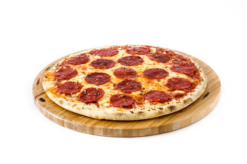 Hot italian pepperoni pizza isolated on white background