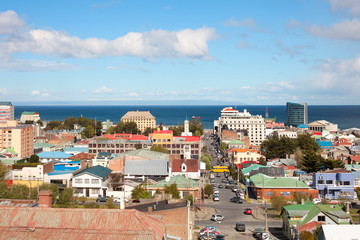 Panoramic view of Punta Arenas, Magallanes Region, Patagonia, Chile
