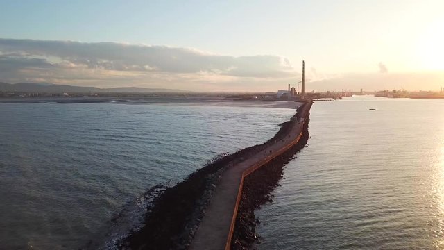 aerial footage of Poolbeg Lighthouse
in Dublin, Ireland