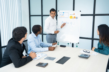 Successful male business analyst explaining formula