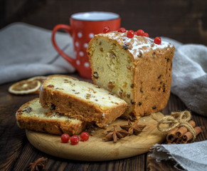 baked big cake with dried fruit