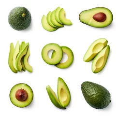 Fototapete Gemüse Satz frische ganze und geschnittene Avocado