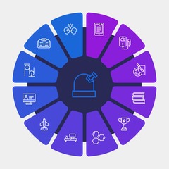 science, education Infographic Circle outline Icons Set. Contains such Icons as  night,  internet,  sport,  online,  book,  textbook,  library, science,  learn and more. Fully Editable. Pixel Perfect