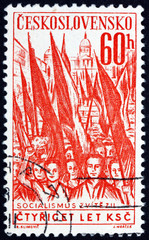 Postage stamp Czechoslovakia 1961 Crowd with Red Flags