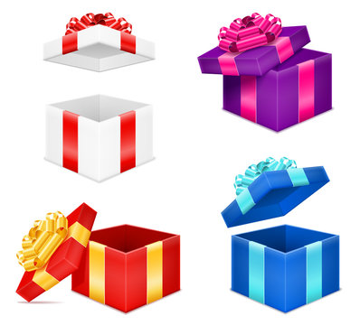 open gift box with bow and ribbon stock vector illustration