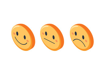 Smile faces rating feedback isometric set, isolated vector illustration. Different expression smiley.