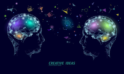 Human brain IQ smart business concept. E-learning nootropic drug supplement braingpower. Brainstorm creative idea project work low poly polygonal vector illustration