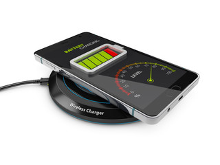 Wireless charging of smartphone, 3d Illustration isolated white