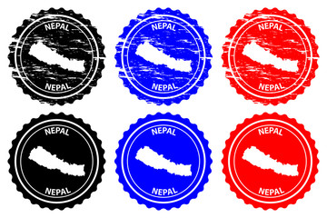 Nepal - rubber stamp - vector, Federal Democratic Republic of Nepal map pattern - sticker - black, blue and red