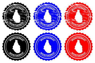 Montserrat - rubber stamp - vector, Montserrat Island map pattern - sticker - black, blue and red