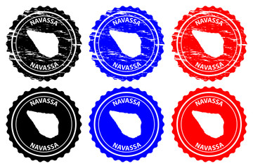 Navassa Island - rubber stamp - vector, Navassa Island map pattern - sticker - black, blue and red
