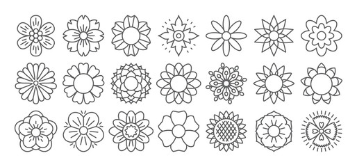 Flower line icon set. Vector collection. Different thin simple outline