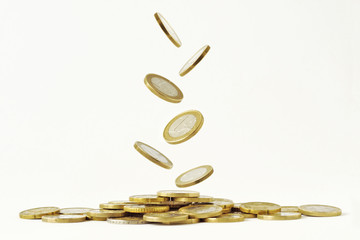 Falling euro coins on white background - Powered by Adobe