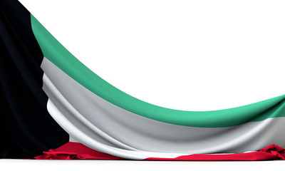 Kuwait national flag hanging fabric banner. 3D Rendering